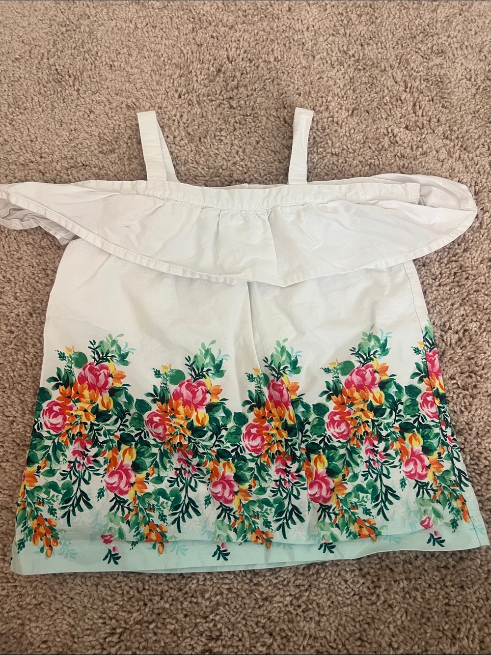 Janie and Jack White Floral Border Ruffle Tank with Pink & Yellow Blooms